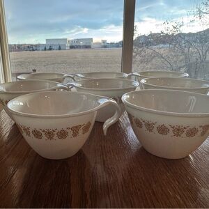 Corelle White teacups with butterfly gold design set of 8